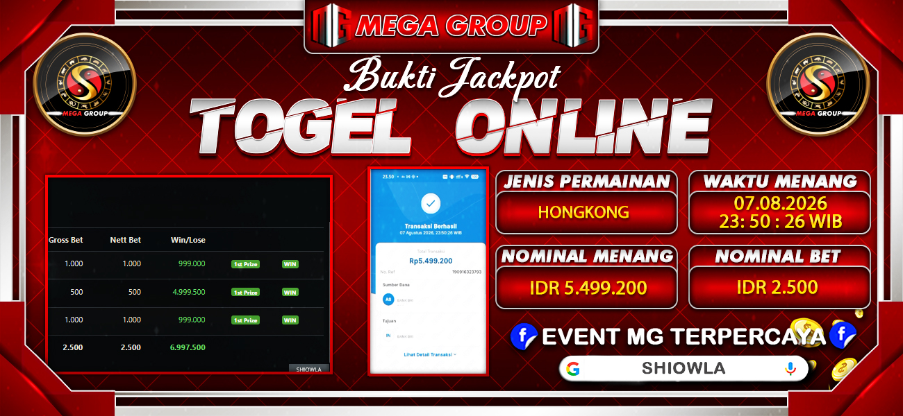 Bukti JP situs Shiowla hari Jumat, 07 Agustus 2026