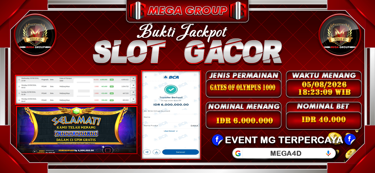 Bukti JP situs Mega4D hari Rabu, 05 Agustus 2026