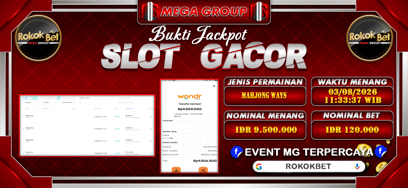 Bukti JP situs Rokokbet hari Senin, 03 Agustus 2026